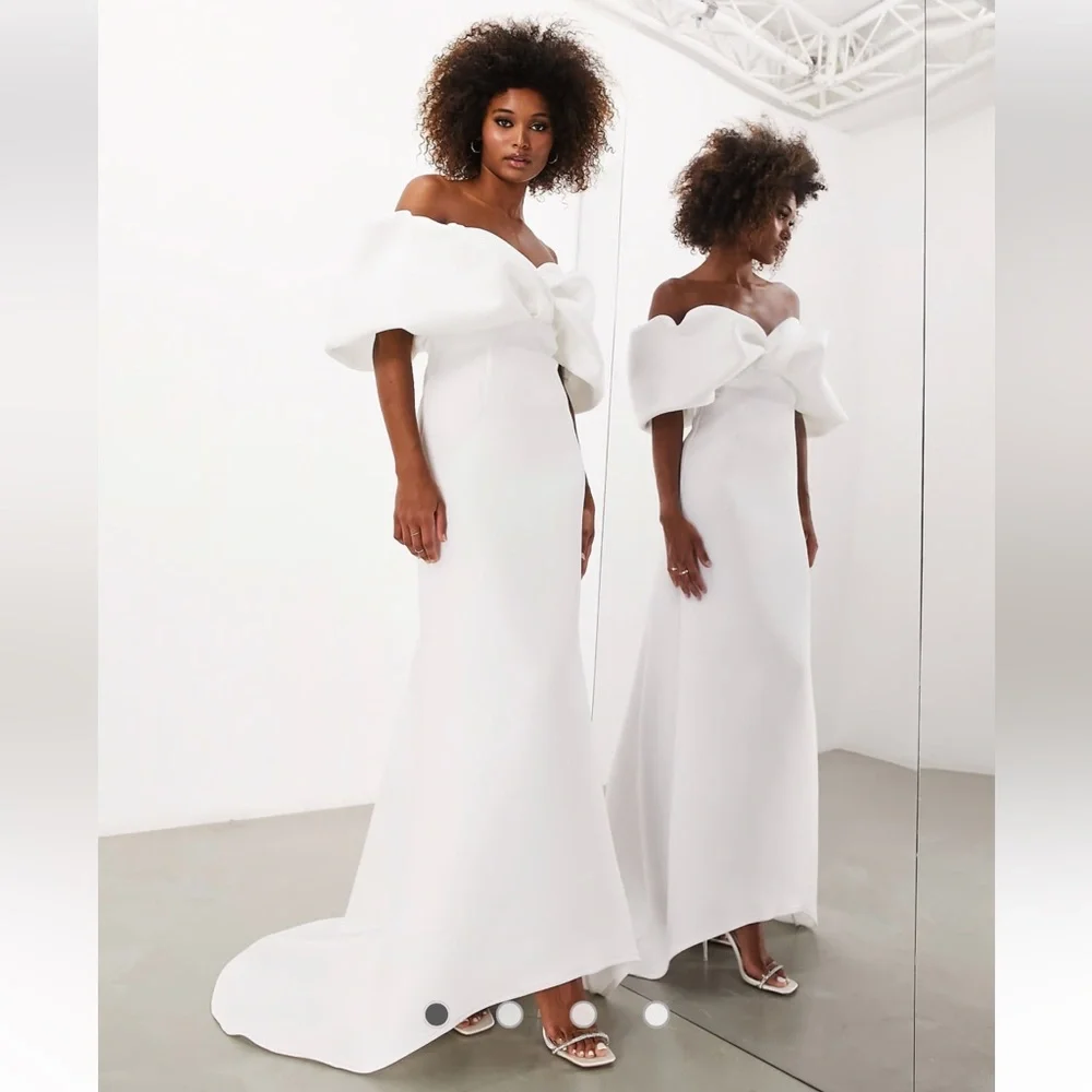 ASOS Maeve Sculpted Off Shoulder Statement Dress in Ivory US 8 - Picture 1 of 16